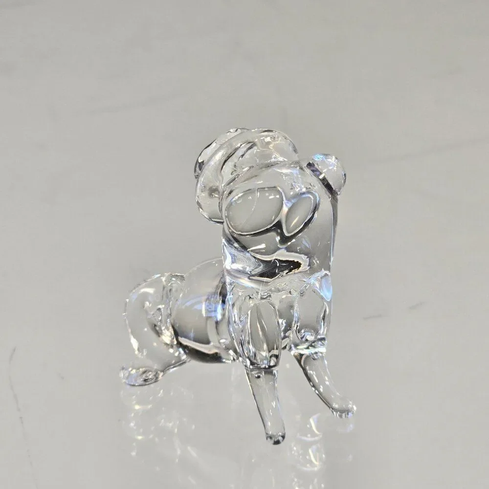 Miniature Art Glass Bulldog with a Bowler Hat Vintage Figurine Shadowbox Display